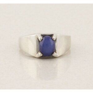 Men's Sterling Silver Lab Created Blue Star Ring Size 10 1/4